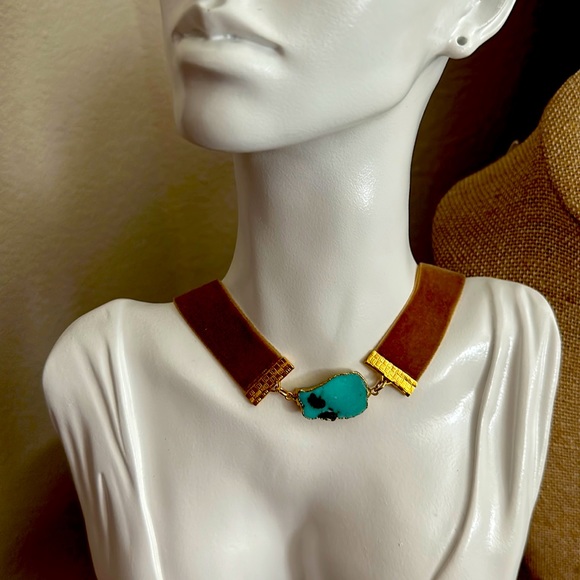 Handmade Jewelry - Velveteen and Turquoise Choker Necklace